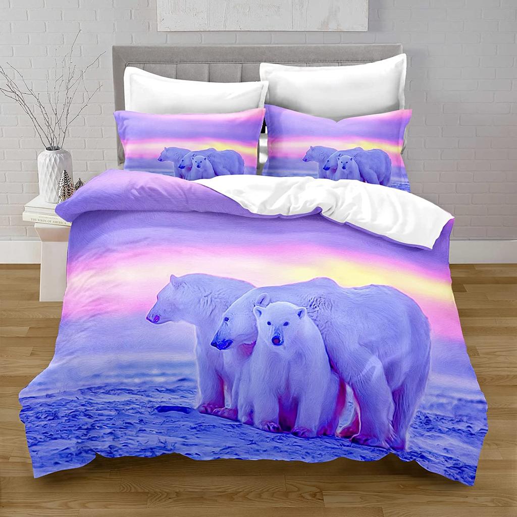 Polar Bear Duvet Cover Set King Queen Full Size Polyester Comforter Cover For Kids Boys Girls Wild Animals Pattern Bedding Set