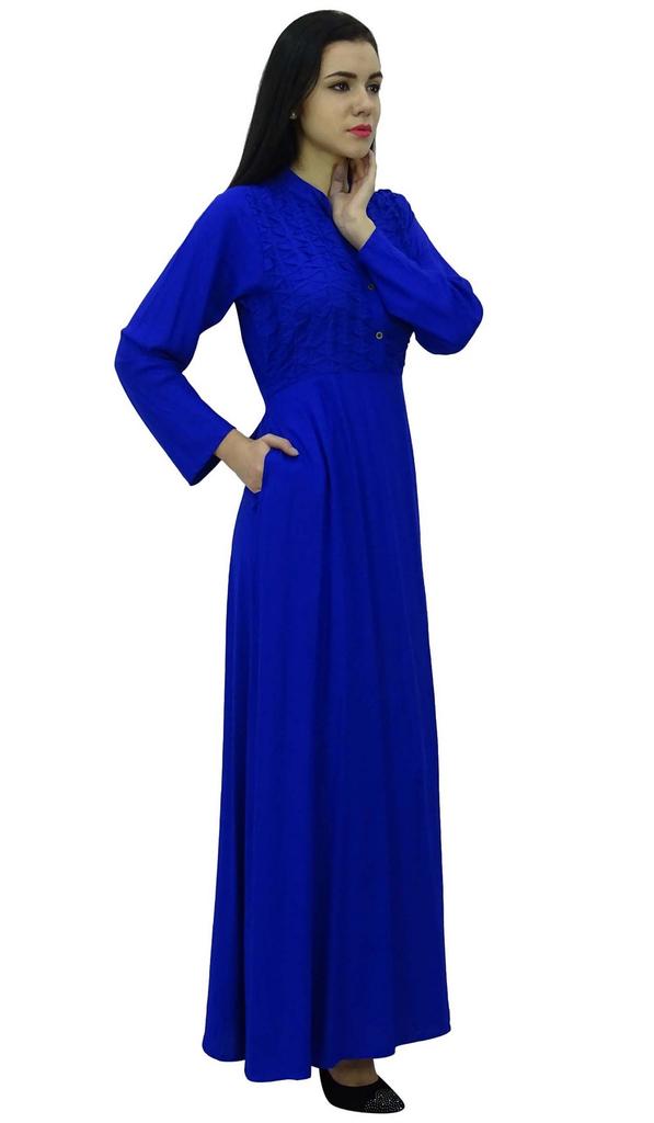 Bimba Женское черное платье-джильбаб с воротником-стойкой и карманами, длинный рукав-10