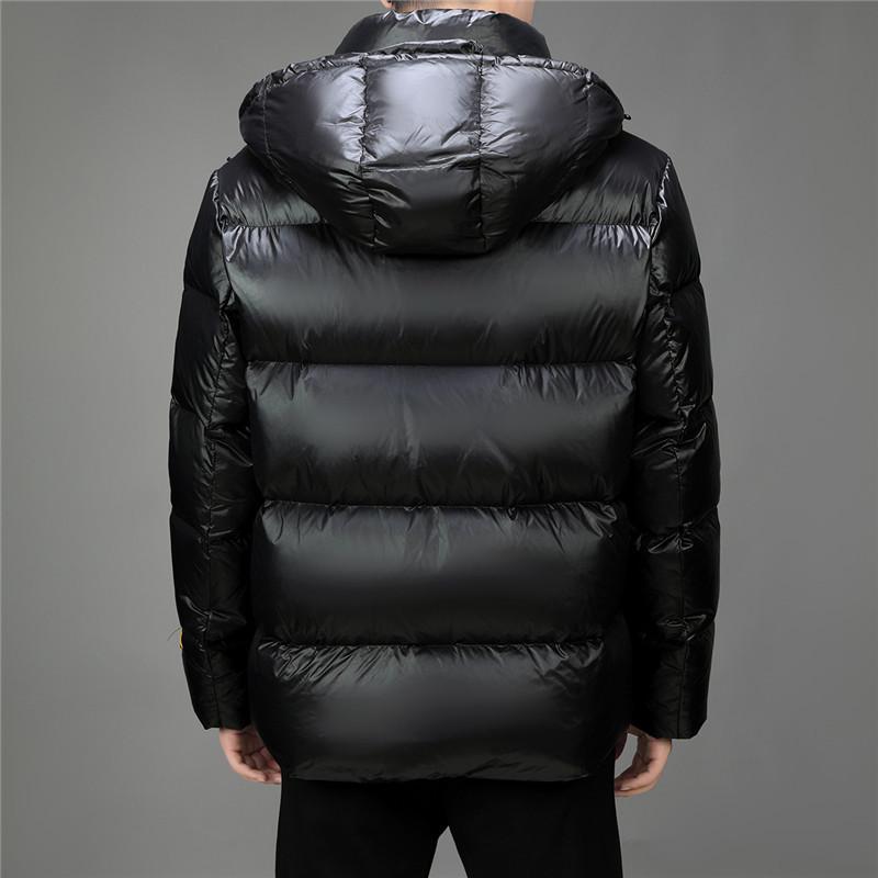 Мужская куртка-пуховик для экстремально холодной зимы 2023 года с капюшоном — черно-золотой, плотная и теплая, короткая, в парном стиле