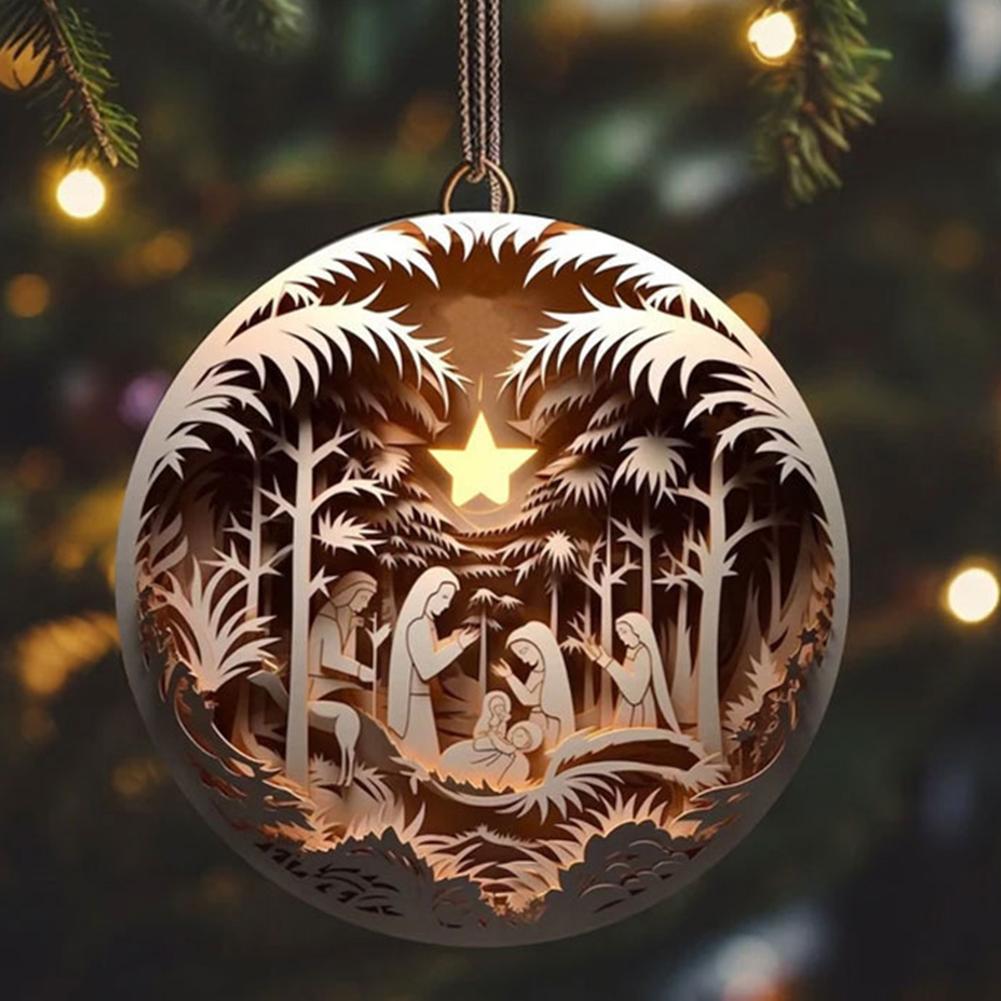 8cm 2025 Stained Glass Effect Acrylic Christmas Ornament, Nativity Jesus Birth Pendant For Holiday Seasonal Tree Decoration