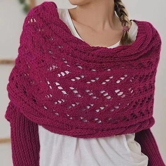 Knitted Cable Wrap Scarf with Sleeves Soft Bohemian Style Shawl Scarf Hollow Crochet Pattern