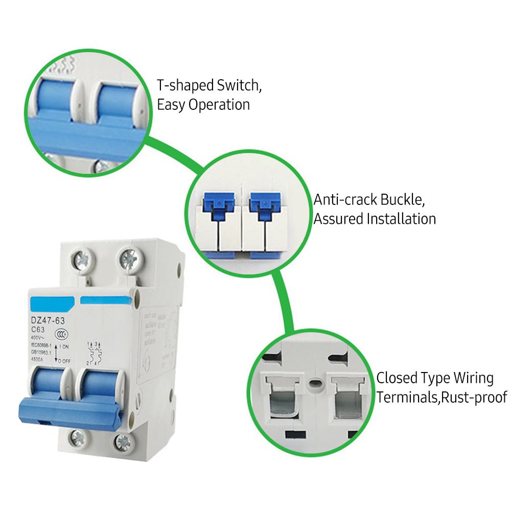 Миниатюрный выключатель остаточного тока, 2 полюса, 400 В, бытовая защита от утечки тока DIN