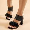 Модные роскошные сандалии-слипоны черного цвета с кружевной цветочной отделкой для женщин, лето 2025, сандалии на высоком каблуке с квадратным носком, модная пляжная обувь для женщин