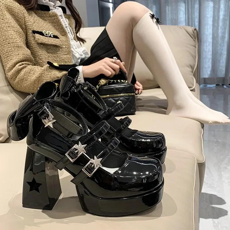 Весенние панк-туфли на толстой платформе с высоким каблуком, женские туфли Мэри Джейн в стиле Лолиты, женские лакированные туфли для косплея из кожи
