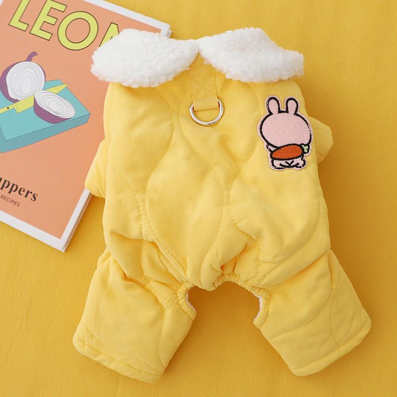 Pet Hooded Dog Coat With Leash Ring 4-Leg Warm Cotton Jacket Small Dogs Like Teddy Poodle Bichon