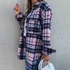 Женская мода, повседневная клетчатая куртка, рубашки с длинными рукавами и лацканами на пуговицах, пальто-рубашка