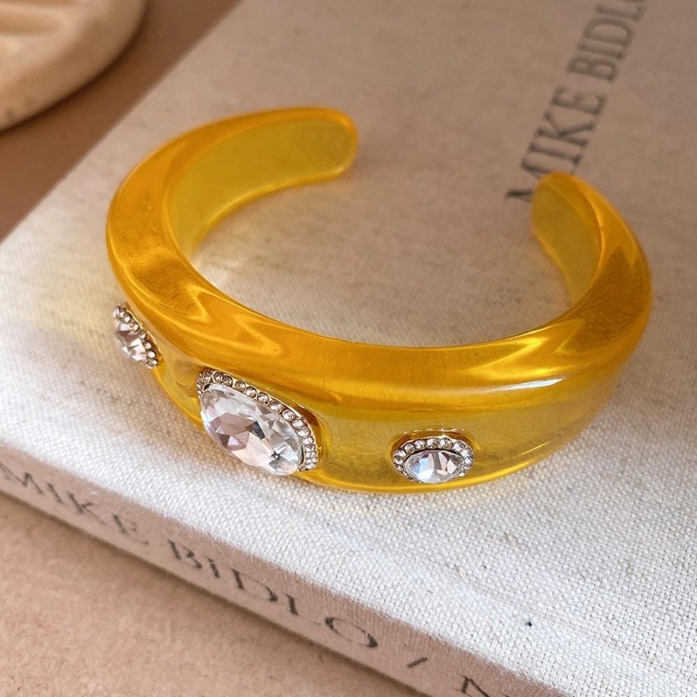 Smudging Irregular Wide Open Bracelet Bohemian Dopamine Hand Ring Acrylic Rhinestone Bangle Women