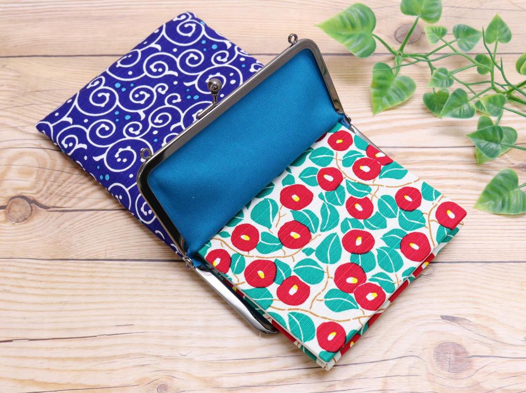 Kyosuke Made in Japan Slim Goshuincho Case with Clasp Small Item Arabesque Dot Navy Blue Closure, Pouch, Pattern,