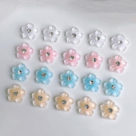 30Pcs/Pack Flower Lovely Charms Colored Shiny Rhinestones Nail Resin Craft DIY Nail Art Accessories 3D