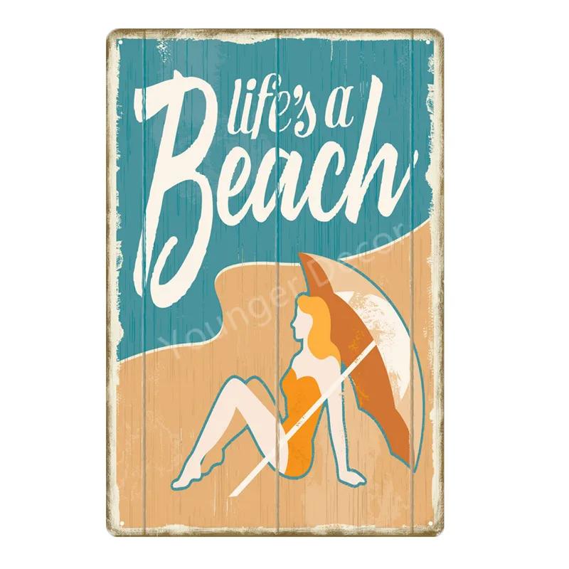 Aloha Beach Tin Signs Vintage Summer Metal Wall Plaque Hawaii Tiki Bar Decor House Seaside Decorative Plate Surf Carft YA040