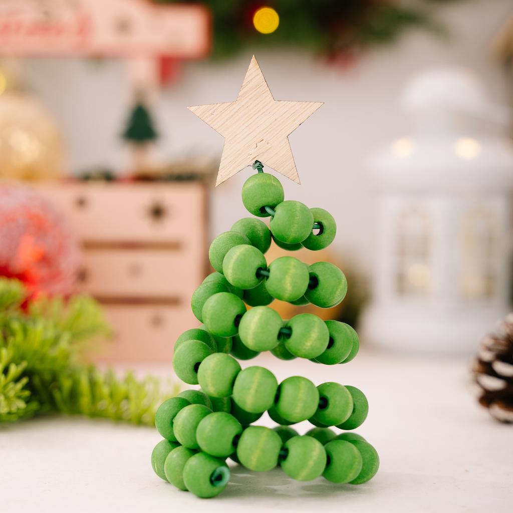 Christmas Tree Wooden Bead Tabletop Decoration Gift Creative Wood Desktop Ornament for Home/Office Holiday Decor