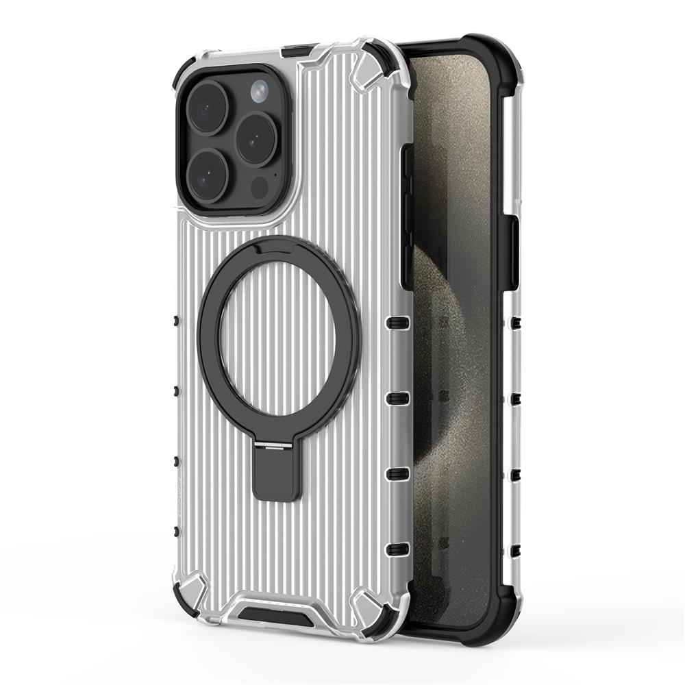 For Magsafe 17 Air 16 15 14 Plus 13 Pro Max Corrugated Magnetic Metal Bracket Transparent Phone Case Protective Cover