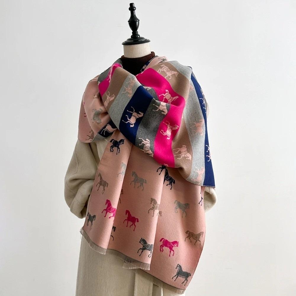 Horse Print Winter Scarve Elegance Blanket Scraf New Fleece Shawl New Year Gift