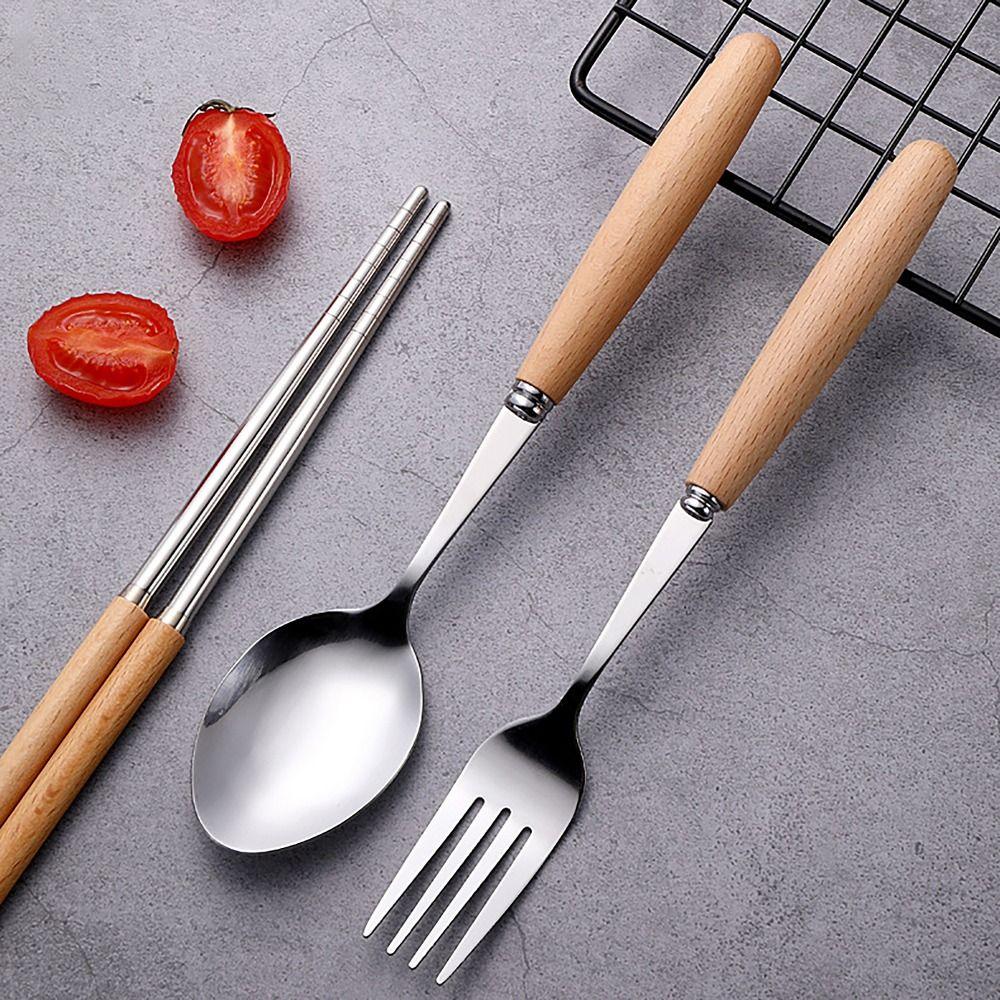 with Box Tableware Set Wooden Handle dinner dessert fork  for Student Home Kitchen Office