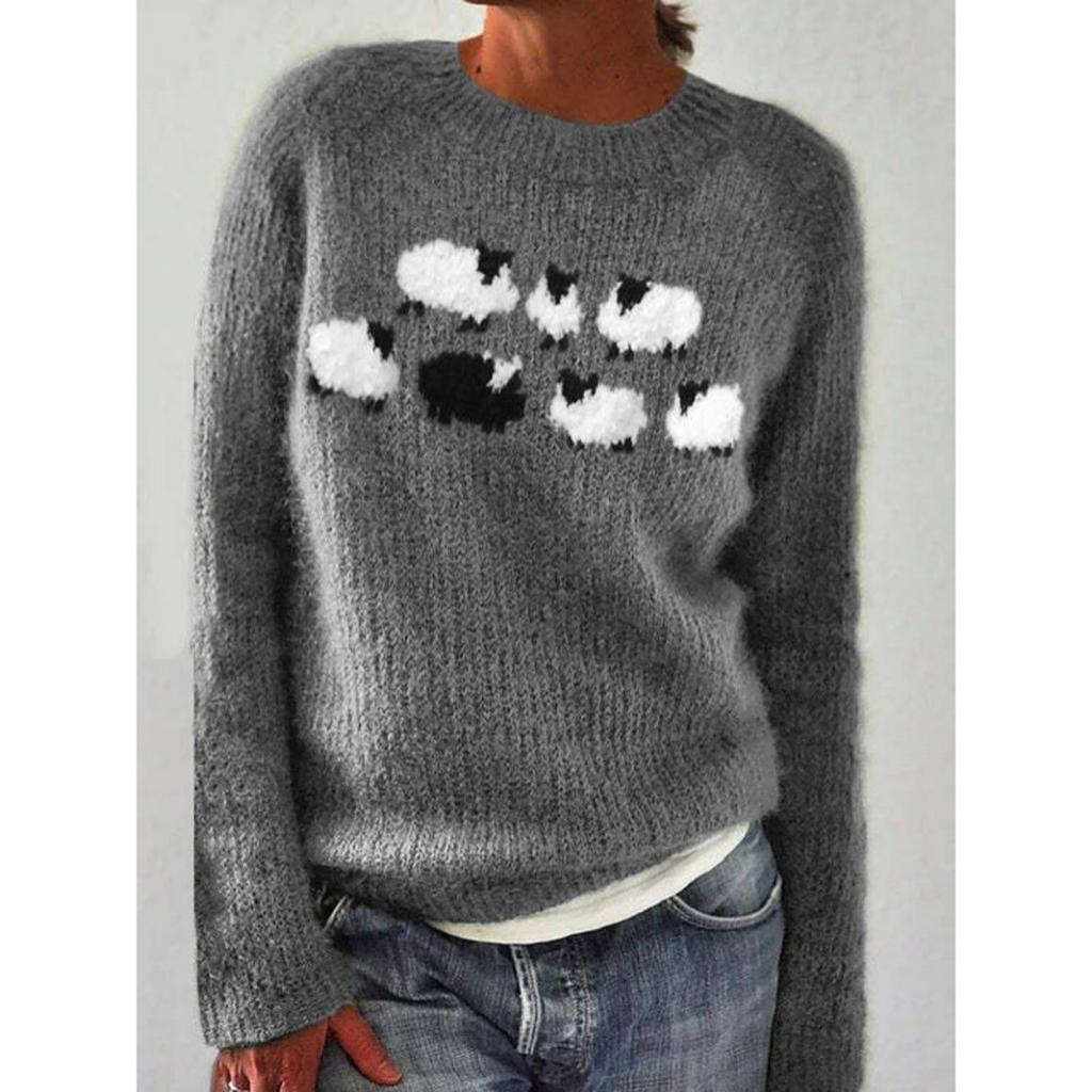 Women's Round Neck Color Blocked Loose and Fashionable Pullover Knitted Sweater for Autumn and Winter