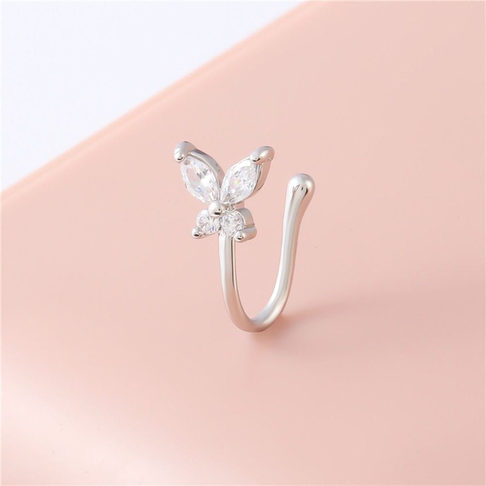Zircon Butterfly Nose Ring Rhinestone Non Pierced Ear Clip Cuff Goth Clip On Nose Hoop Ring Daily