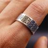Adjustable Open Ring Men Women Vintage Lion Motif Geometric Statement Jewelry Gold Plated Base