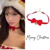 Adorable Christmas Plush Necklace with Red Velvet Bow and Jingle Bell Choker