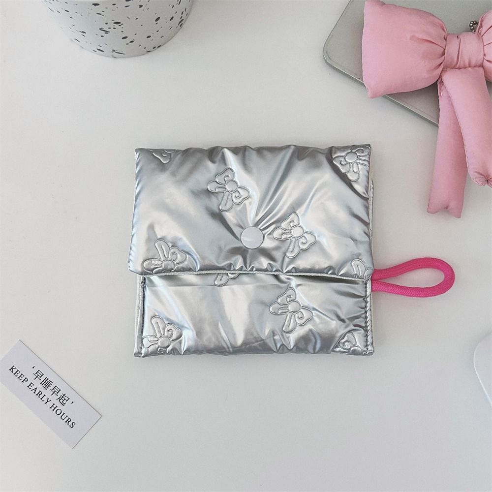 Zipper Button Sanitary Mat Bag Love Bow Credit Card Holder Simple Makeup Organizer for Woman Girls