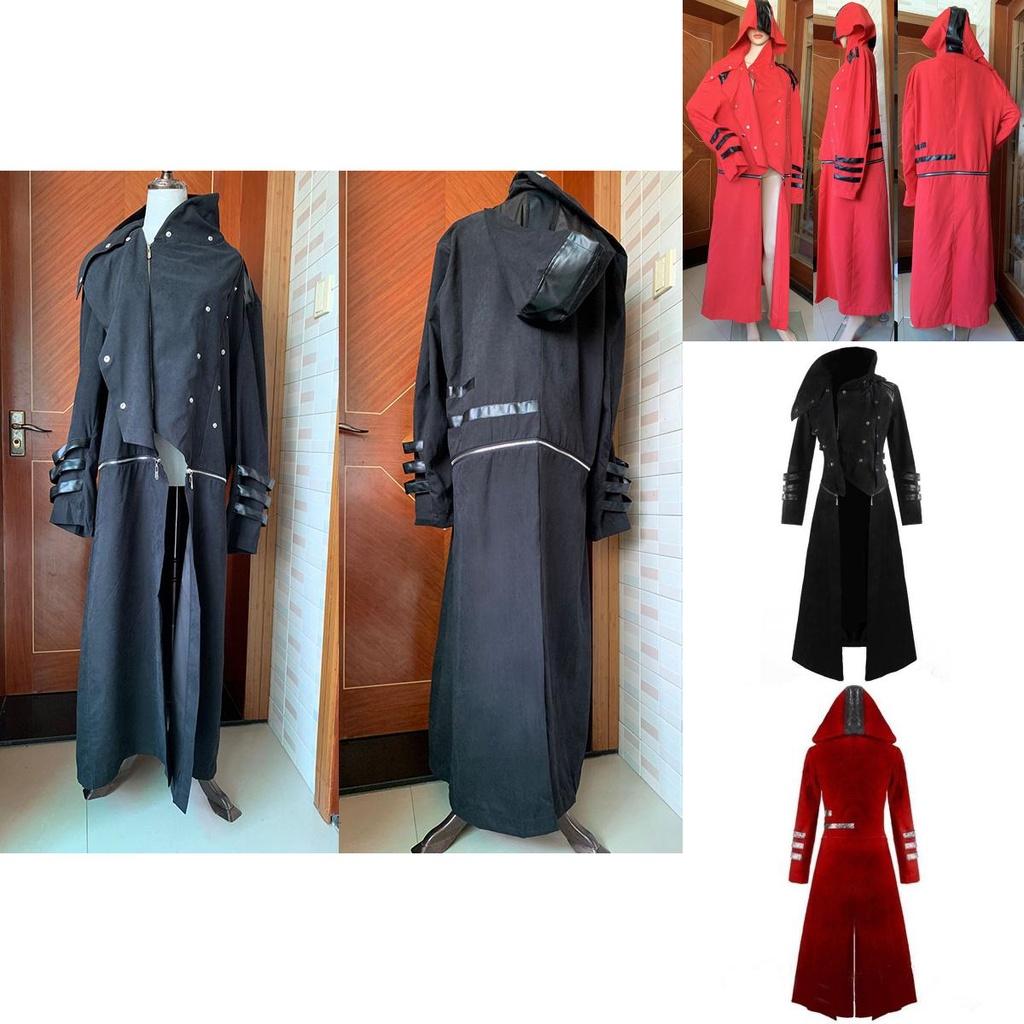 Элегантное мужское длинное готическое стимпанк-тренч-пальто с капюшоном и дизайном в стиле корсета