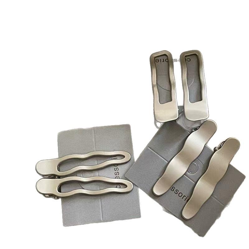 Cold Wind Metal Silver Wavy Lines Hairpin Pair Geometric Rectangular Water Drop Duck Bill Clip Bangs Clip Explosion