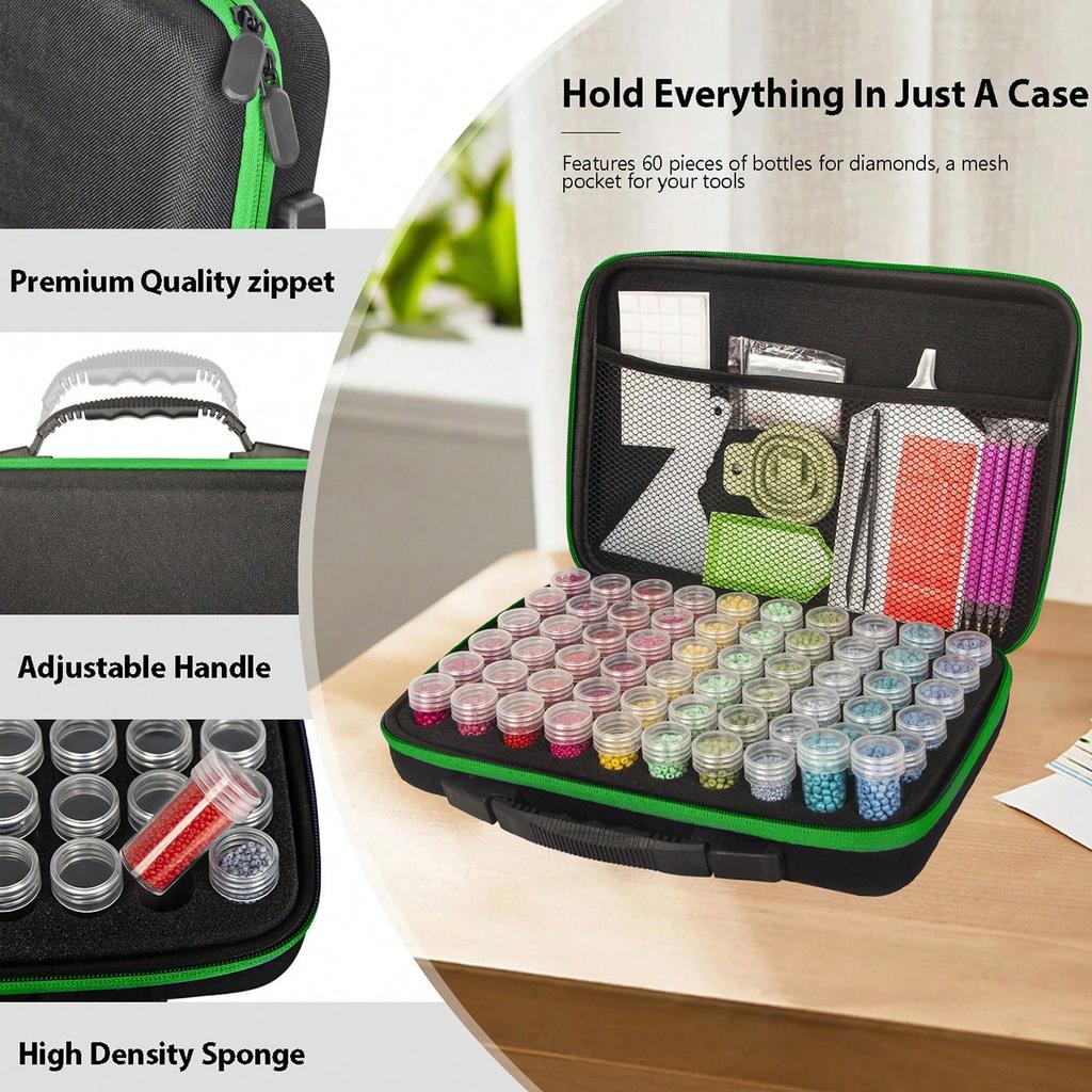 Контейнер для хранения алмазной живописи, 60-слотовое хранилище для бусин с 5D алмазными художественными аксессуарами и набором инструментов, ударопрочная банка для ювелирных изделий со стразами и бусинами