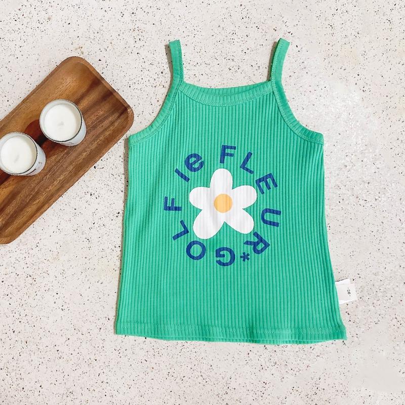 Летний детский свежий детский милый простой жилет без рукавов с принтом ромашки, топ-майка без рукавов для маленьких девочек