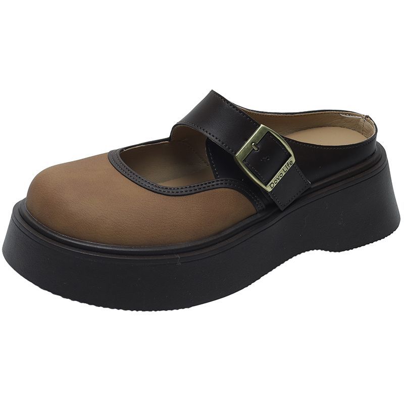 Ретро мода туфли на небольшой платформе, зимняя новая популярная женская корейская верхняя одежда, полутапочки с сумкой на голову