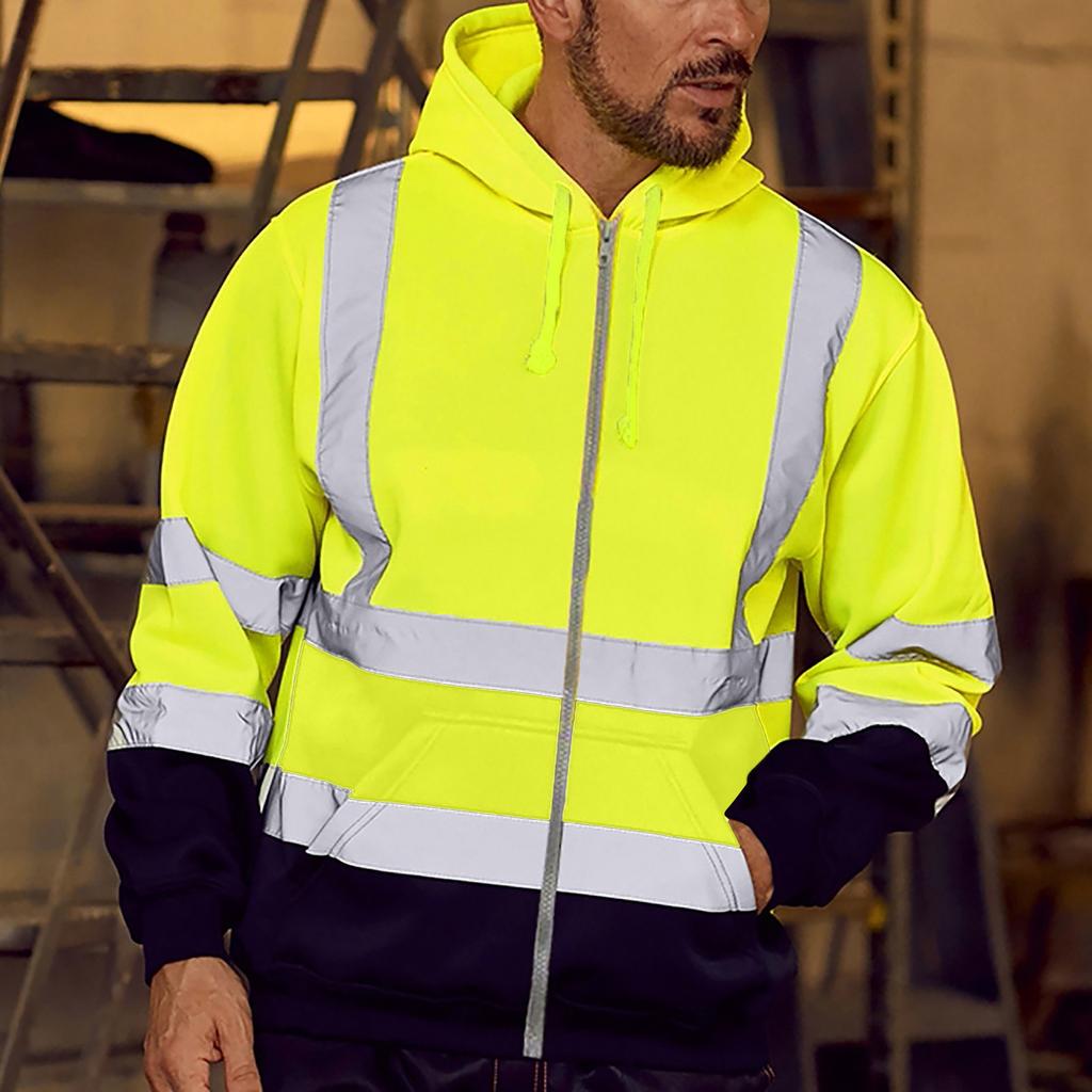 Мужская дорожная работа, высокая видимость, пуловер с длинным рукавом с капюшоном, топы, блузка
