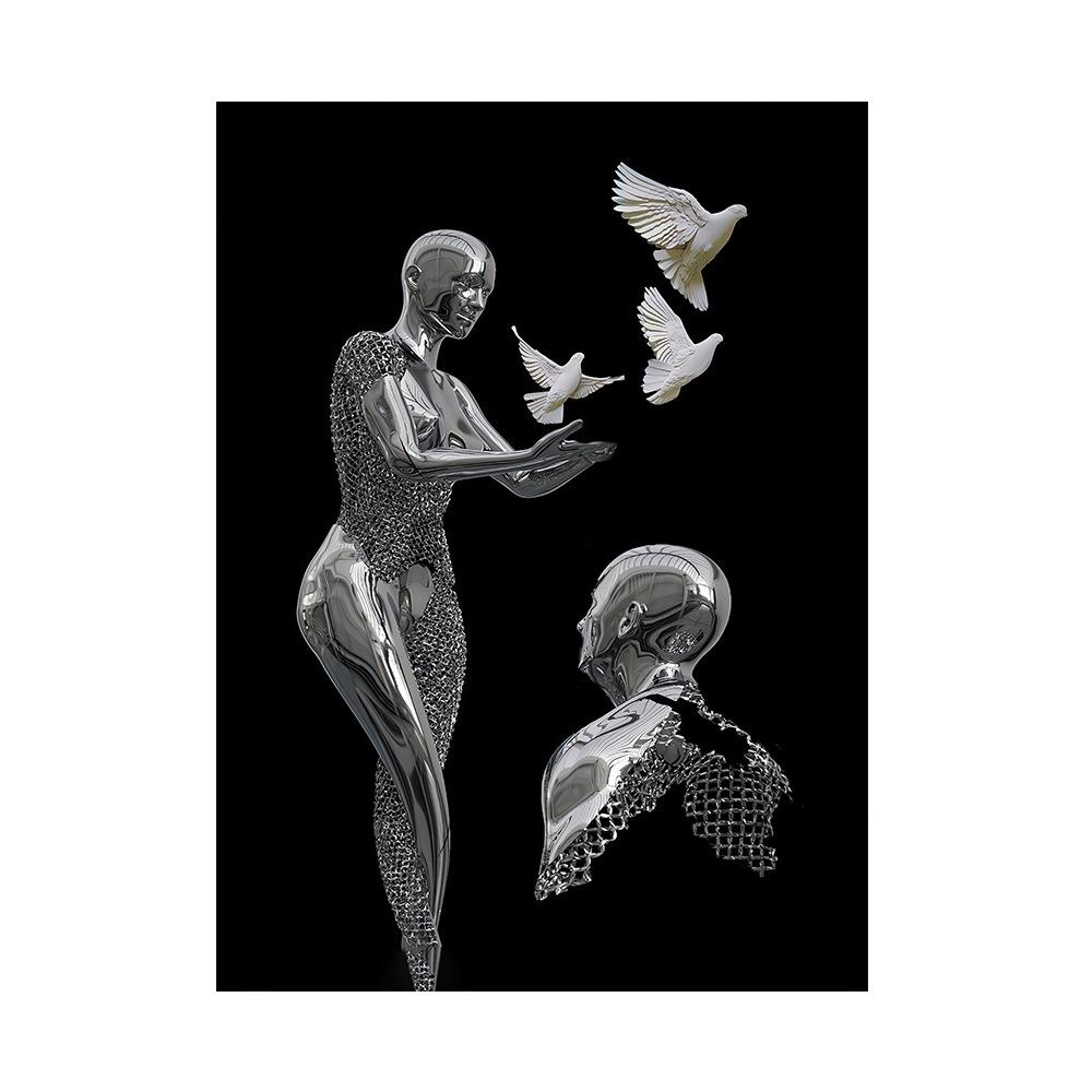 Золотая и серебряная фигурка, статуя, картина на холсте, металлическая скульптура, печать на плакатах, романтические фотографии для влюбленных, современное настенное искусство, домашний декор