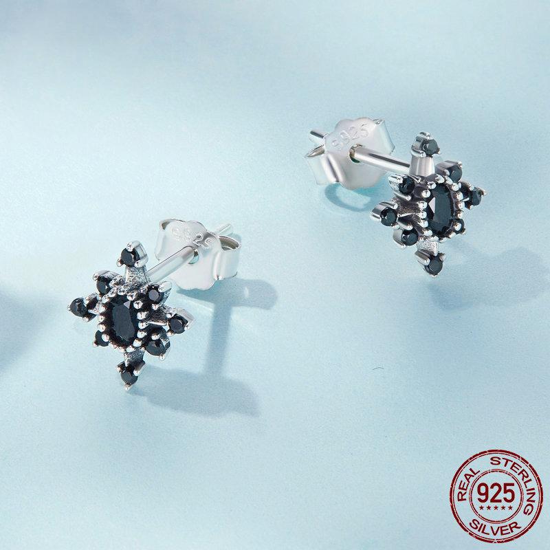 Серьги-гвоздики из стерлингового серебра S925 со звездами, черный циркон, крутые серьги в готическом стиле, изысканные серьги