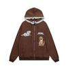 Unisex Oversized Hooded Sweatshirt With Embroidered Dog Print Vintage Washed Cotton Pullover Fall
