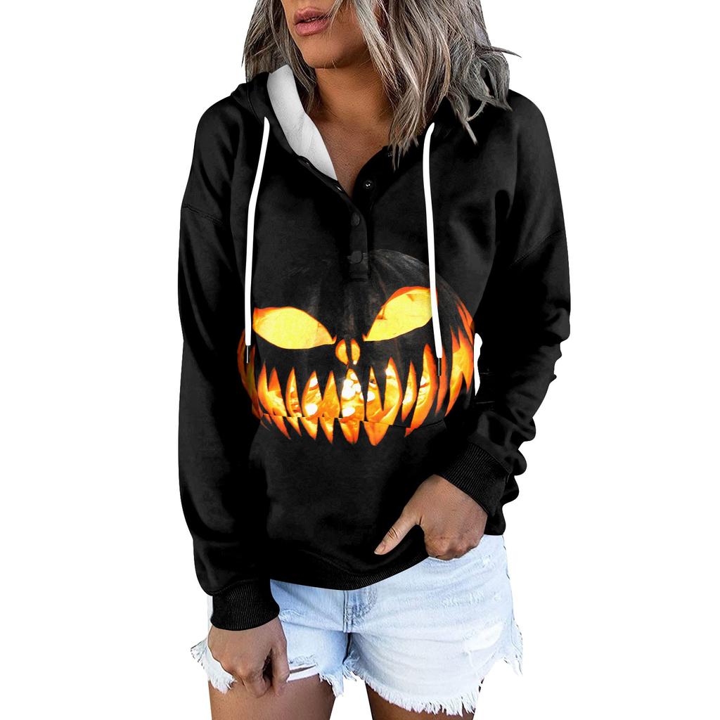 Женская модная облегающая толстовка с капюшоном и длинным рукавом с принтом на Хэллоуин
