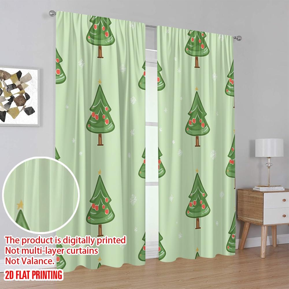 2pcs,2D plane printing Curtains Digital Printed Christmas Tree Snowflakes (2) Versatile 100% Polyester (without rod) Art Deco