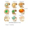 Stainless Steel Colorful Stone Opening Rings for Women Men Retro Classic Wide Gold Color Joint Rings Banquet Jewelry Accessories