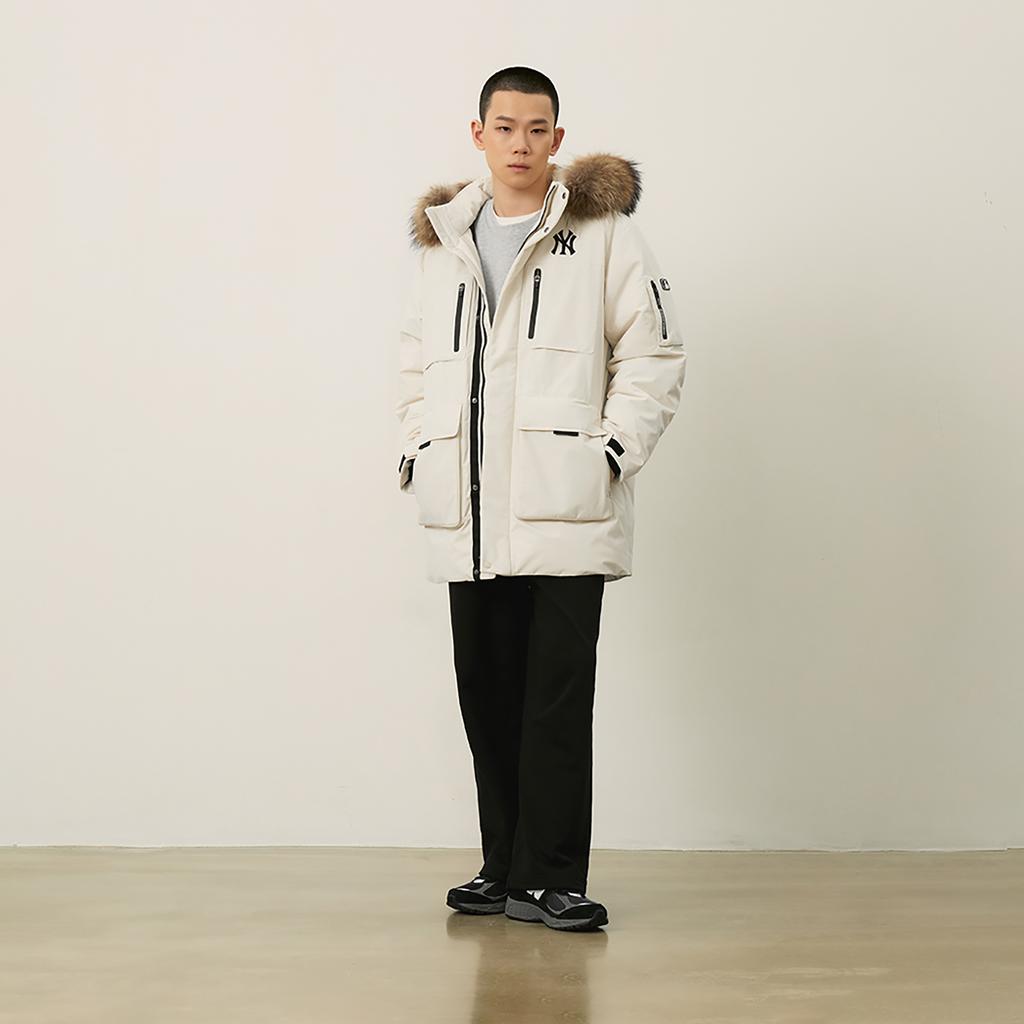 Новый пуховик MLB New York Yankees Basic Collection FW24 Унисекс Темно-кремовый 3ADJB1346-50CRD