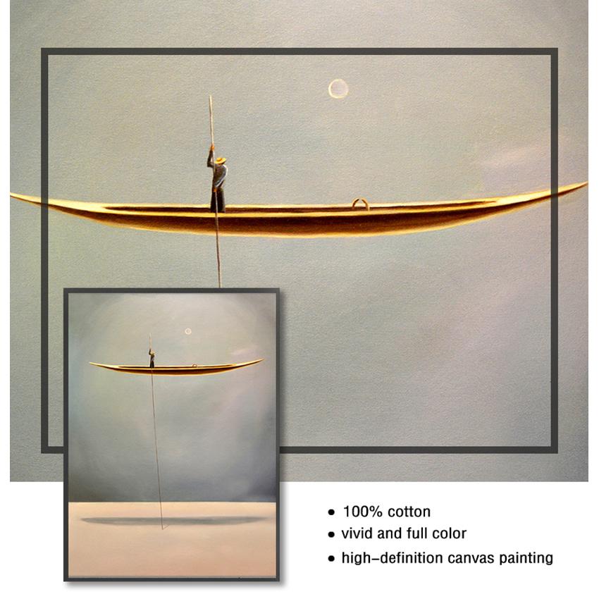 Принт Скандинавская Настенная Картина Декор в Гостиную Золотая Лодка Абстрактная Холст Картина Минималистичный Пейзаж Плакат