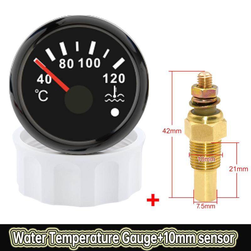 52MM Car temperature indicator 40~120 Celsius Red Backlight With Alarm+10mm Coolant Temperature Sensors for Car Truck Marine