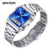 Unisex Analog Digital Quartz Wristwatch Square Case Waterproof Stainless Steel Bracelet Watch