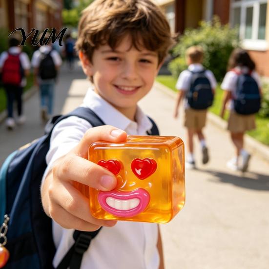 Lightweight Clear Cube Toy Cartoon Expression Stress Toy, Anxiety Relief Sausage Lip TPR Squeeze Sensory for Relaxation