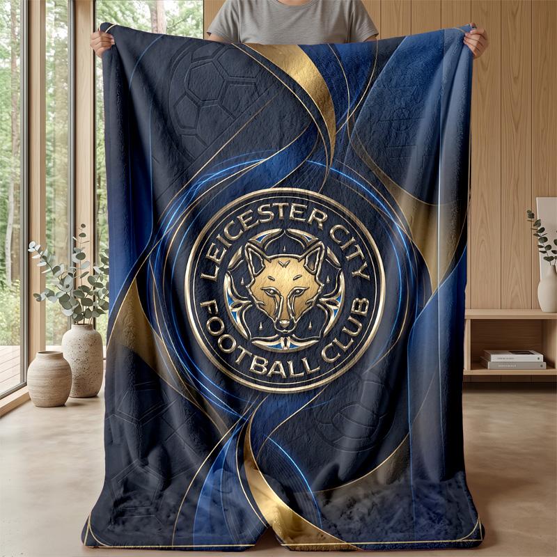 Leicester City Football Print Flannel Blanket, Soft Warm Lightweight Throw Blanket for Sofa Bed Camping