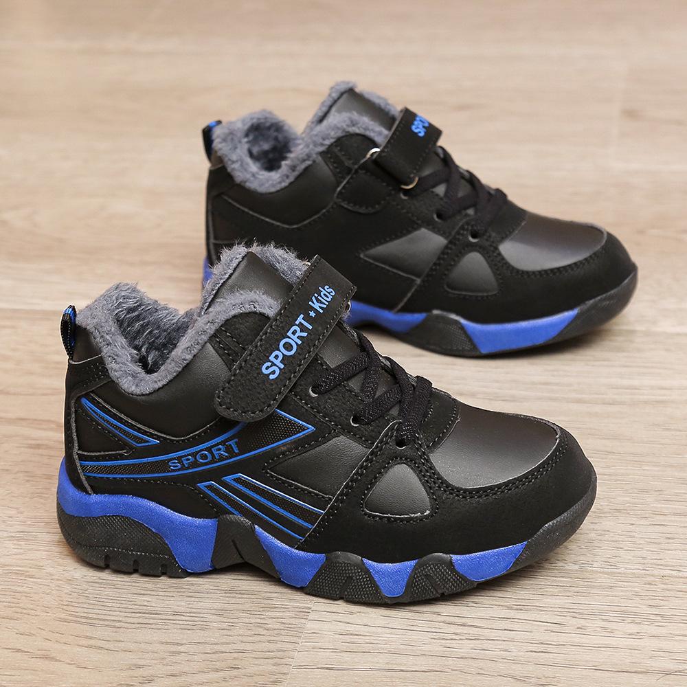 Winter 2025 Boys' Velcro Sports Shoes - Warm Cotton, Plus Velvet, for Older Kids & School Students