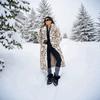 Womens Winter Faux Fox Fur Long Coat Leopard Print Loose Fit Street Style
