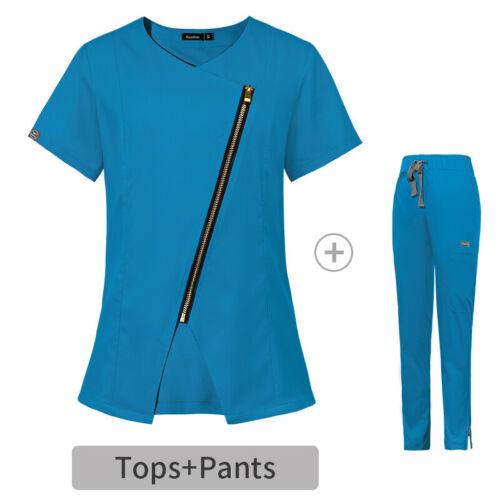 Hospital Doctor Nursing Uniform Summer V Neck Short Sleeve Slim Fit Tees Scrub Tops Beauty Salon Workwear Clinical Scrubs Blouse