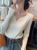 Women's 2025 White Knitted V-Neck Long Sleeve Sweater - Early Autumn and Spring/Summer Base Layer Top