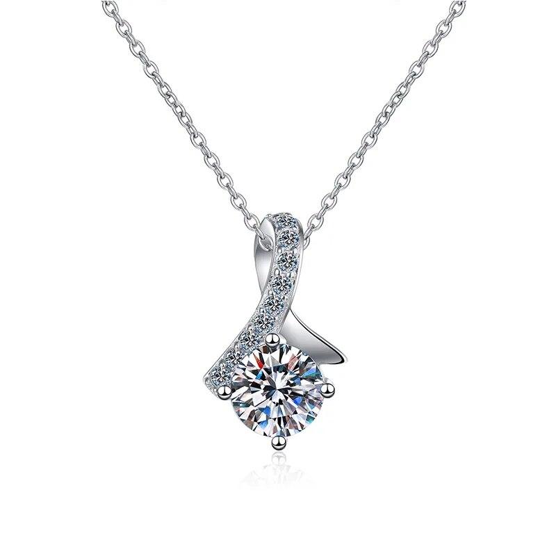 D Color 0.5/1ct Round Cut 100% Real Moissanite Necklace for Women Wedding S925 Sterling Silver Pendant Chain Jewelry