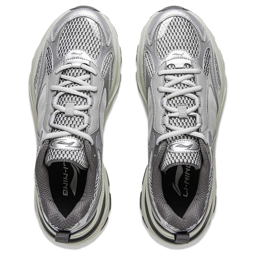 Li Ning Амортизирующие Скользкие Устойчивые к истиранию Дышащие Упругие Низкие Повседневные Кроссовки Мужские Серебристо-серые AGCV275-2