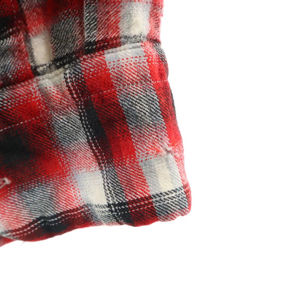 Игра и Озеро 50-е 60-е Открытый воротник Винтажный коробчатый силуэт Омбре Клетка Длинный рукав Фланелевая рубашка Мужская Б/У