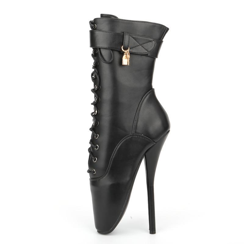 Sexy Ankle Ballet Boots JIALUOWEI 18CM Super High Spike Heel Women Cross-tied Pointed-toe Shoes Black