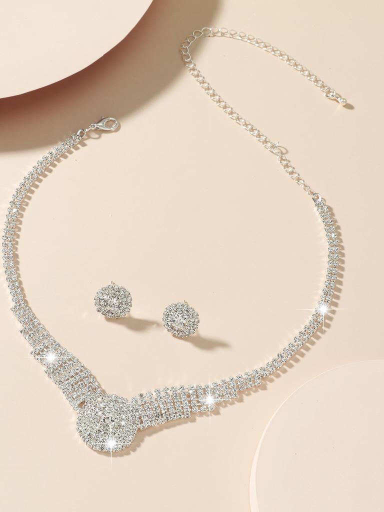 Luxury Bridal Zircon Flower Necklace & Earrings Set - Elegant Wedding Jewelry Accessories